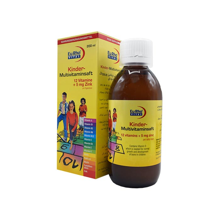 شربت کیندر مولتی ویتامین یوروویتال ۲۰۰ میلی لیتر-EuRho Vital New Kinder Multivitaminsaft 200 ml