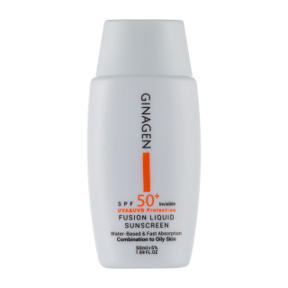 ضد آفتاب بی رنگ ژیناژن مدل Fusion liquid مناسب پوست چرب